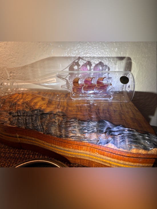 Other - Glass Nautical Ship in Bottle - Clear with Pink and Gold Accents